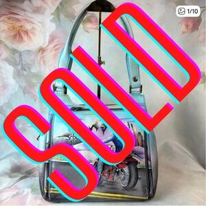 Anuschka Hand Painted Leather Open Road Motorcycle Route 66 Satchel Purse